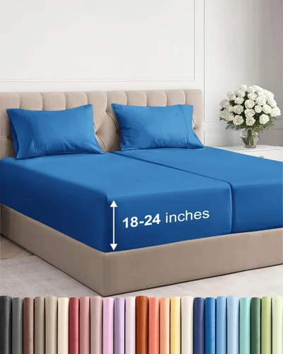 Miniatura 91 de Sábanas King divididas con bolsillos extra profundos, sábanas transpirables y refrescantes de 5 piezas, sábanas de lujo para hotel, suaves, sin 22
