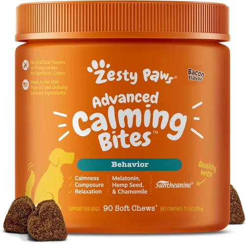 Miniatura 12 de Zesty Paws Vet Strength - Masticables calmantes para perros - para el estrés diario, relajación, compostura y separación, sabor a pavo ahumado, 90