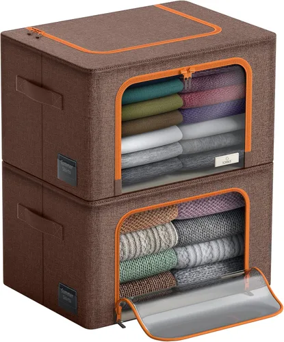 Miniatura 13 de Contenedores de almacenamiento con marco de metal, bolsas organizadoras de ropa apilables y plegables, contenedores de almacenamiento de tela Oxford