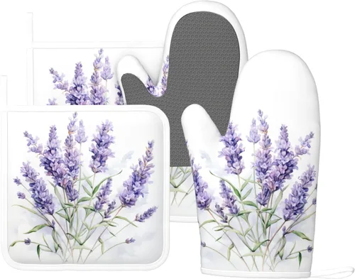 Miniatura 8 de Manoplas de horno y agarradores de ollas de mármol blanco y oro de silicona, accesorios de cocina de 4 piezas, guantes largos resistentes al calor