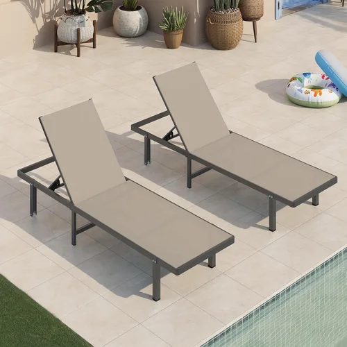 Miniatura 13 de Sillas de Descanso para Piscina, Tumbona al Aire Libre con Ruedas y Reclinable de 5 Posiciones -Fácil de Mover- Silla de Descanso de Aluminio