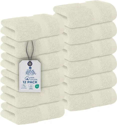 Miniatura 10 de DAN RIVER Paquete de 12 toallas faciales 100% algodón de alta calidad para baño, paños reutilizables para ducharse, 12 x 12 pulgadas, paños de lujo