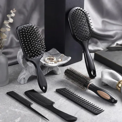 Miniatura 7 de Juego de 6 cepillos para el cabello para mujer, peine desenredante, cepillo desenredante para hombres y mujeres, cabello lacio rizado y seco húmedo