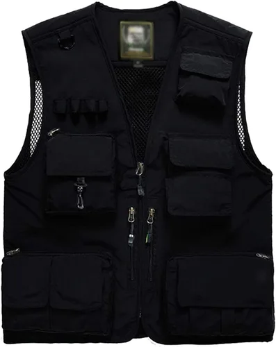 Flygo Chaleco casual de varios bolsillos para hombre, uso al aire libre, para pescar, con fotos, safari, trabajo, viajes, chaleco
