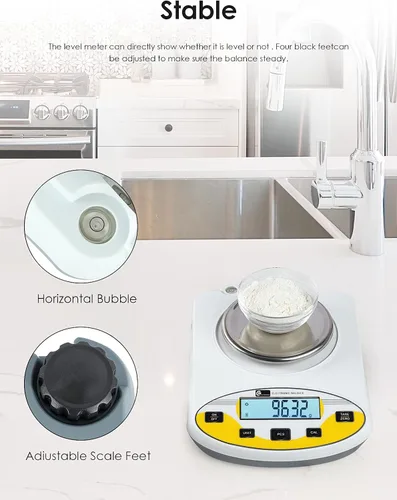 Miniatura 7 de CGOLDENWALL Báscula de laboratorio de precisión, 500 gX0.0.04 oz, balanza electrónica analítica báscula de laboratorio digital Báscula de joyería