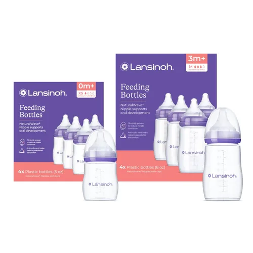Lansinoh NaturalWave - Juego de regalo para recién nacido, 4 biberones anticólicas de 5 onzas con tetinas XS Flow para recién nacidos + 4 biberones