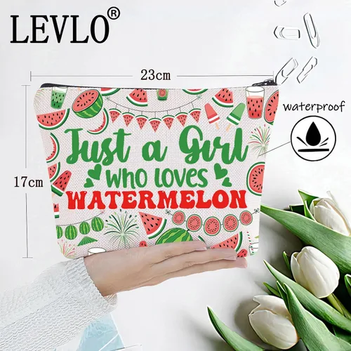 Miniatura 2 de LEVLO Divertida bolsa de cosméticos de sandía, regalo para amantes de las frutas, solo una chica que ama sandía, bolsa de maquillaje con cremallera