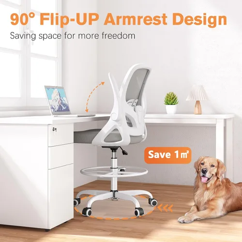 Miniatura 5 de ORRSAKER Silla de dibujo, silla de oficina alta con brazos abatibles, silla de escritorio ergonómica de malla para computadora con anillo de pie