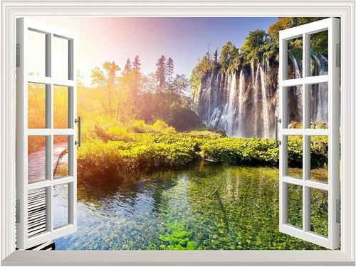 Miniatura 28 de Adhesivo de pared extraíble/mural de pared, semáforos de ciudad borrosa por la noche, decoración creativa de pared con vista de ventana, 24 x 32