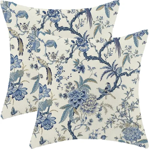 Miniatura 37 de CXMEIFLY Juego de 2 fundas de almohada de hojas florales de primavera de 16 x 16 pulgadas, para decoración de flores chinoiserie, almohadas