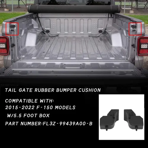 Miniatura 3 de 1 par de topes de goma negros para portón trasero izquierdo y derecho compatibles con Ford F-150 caja de 5.5/6.5 pies 2015-2020, limitador de parada
