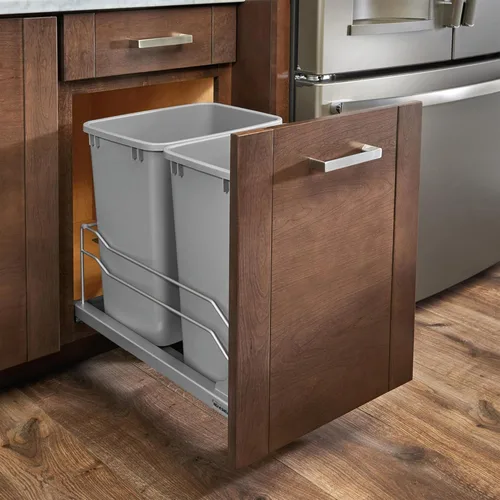 Miniatura 6 de Rev-A-Shelf - Cubo de basura extraíble doble para gabinetes de cocina base, 27 cuartos de galón, 12.5 galones con deslizadores de cierre suave, Gris