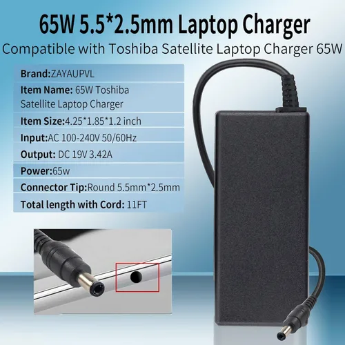 Miniatura 3 de Cargador portátil de 65 W 19 V 3.42A para Toshiba Satellite C55 C55D C55T C655 C655D C675 C855 C855D L55 L655 L675 L755 L775 L775D L855 P755 P845 T