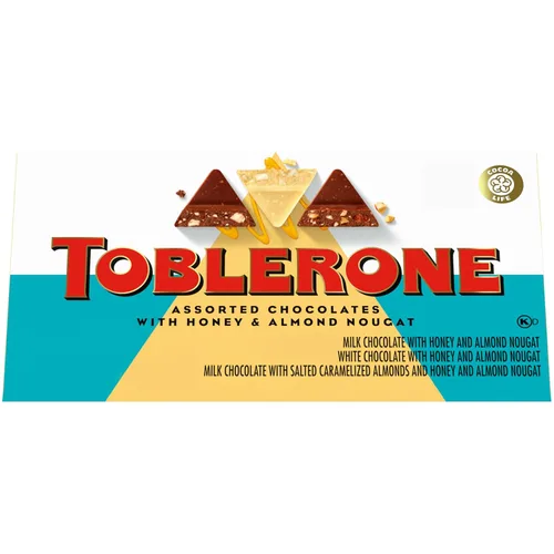 Toblerone Juego de regalo de chocolate suizo, chocolate con leche, chocolate blanco y almendra caramelizada salada crujiente, barras de 9 - 3.52