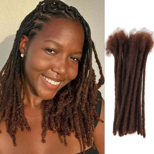 Miniatura 35 de Viovian Extensiones de rastas de 0.23 pulgadas de cabello humano de 6 pulgadas, 20 hebras ombré, extensiones de cabello humano para hombres, 1b/27