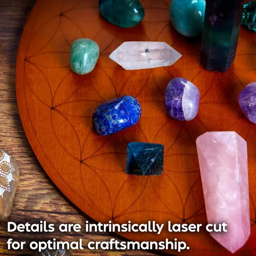 Miniatura 8 de Tablero de rejilla de cristal para piedras, tablero de geometría sagrada de flor de la vida de 10 pulgadas de diámetro, amplifica el poder de tus