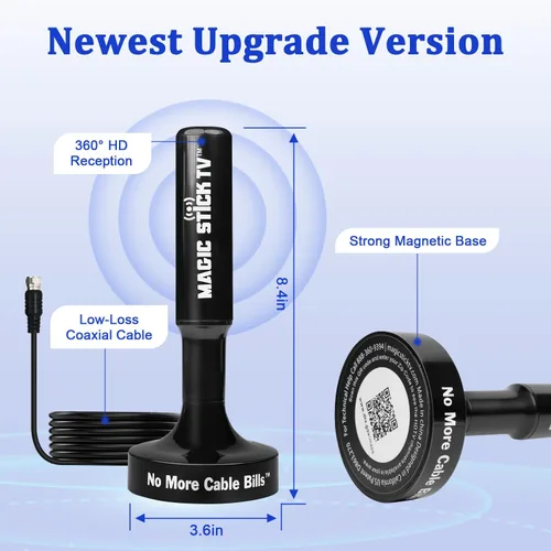 Miniatura 3 de Magic Stick TV Modelo MS-50, antena de refuerzo de señal para canales digitales HDTV 1080P HD, cable de 16.5 pies, negro