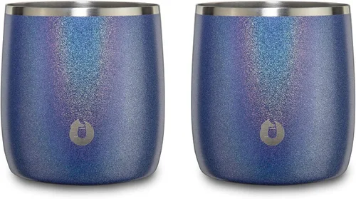 SNOWFOX Vasos de whisky aislados, acero inoxidable prémium aislados al vacío para bebidas frías, juego de 2, vasos de acero a la antigua, regalo Azul