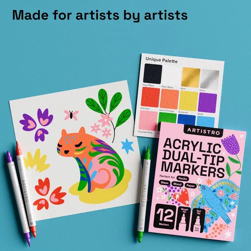 Miniatura 4 de ARTISTRO 12 marcadores de pintura acrílica de roca - Kit de pintura de roca para artes y manualidades - Bolígrafos de pintura acrílica de doble punta