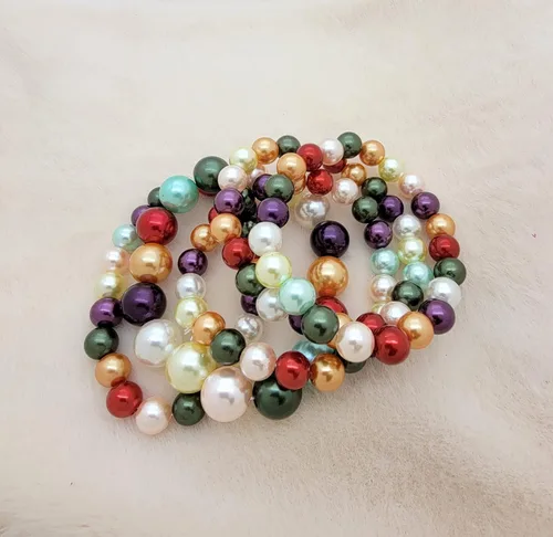 Miniatura 6 de Conjunto de 5 pulseras elásticas de perlas sintéticas para mujer