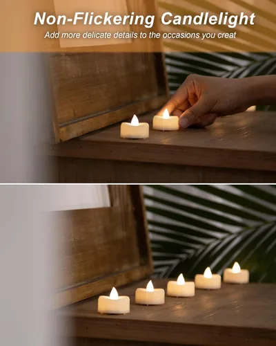 Miniatura 3 de BEICHI - Velas sin llama, paquete de 12/24/50/100/150 luces de té que funcionan con batería, velas votivas LED sin parpadeo para Halloween, Navidad