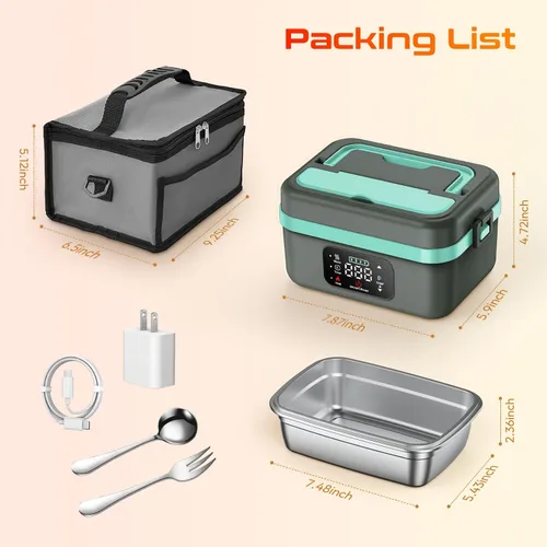 Miniatura 6 de Fiambrera eléctrica sin cable para almuerzo con calefacción para hombres, adultos y mujeres, batería recargable con calefacción automática