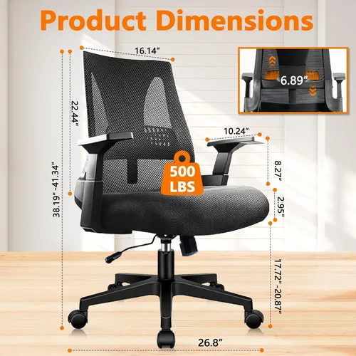 Miniatura 3 de CLATINA Silla de oficina grande y alta de 500 libras, sillas ergonómicas de malla resistente con soporte lumbar ajustable y asiento ancho y cómodo