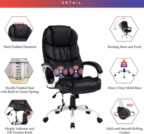 Miniatura 2 de Silla de oficina ejecutiva, silla de computadora de cuero grande y alta, silla ergonómica de escritorio de masaje, silla de trabajo giratoria