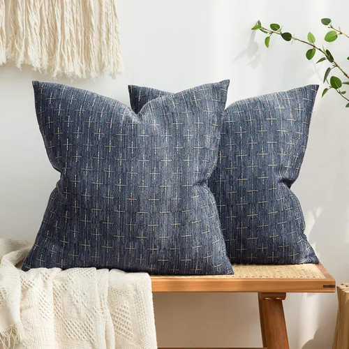 MIULEE - Juego de 2 fundas de almohada decorativas de arpillera y lino, estilo campestre moderno y vintage, rústicas, tejidas, con textura, para Azul