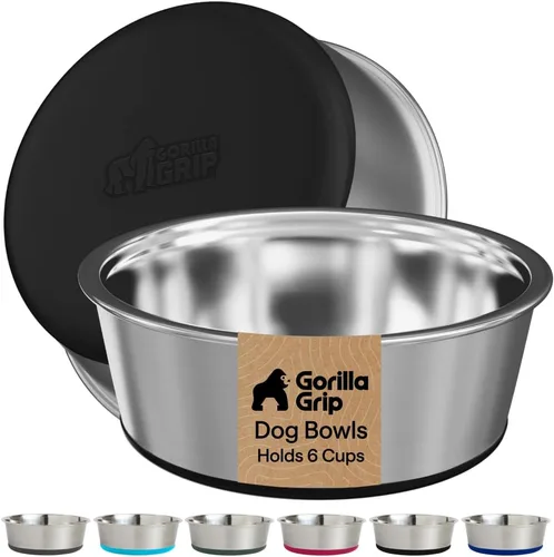 Miniatura 40 de GORILLA GRIP Tazones para perros, acero inoxidable 304 de grado alimenticio, capacidad para 2 tazas cada uno (16 onzas líquidas) para alimentos