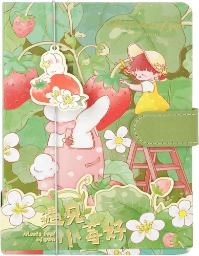 Miniatura 7 de Lindo cuaderno de dibujos animados kawaii, cuaderno de bocetos japonés con cubierta de cuero, cuaderno de notas, cuaderno de viaje, rosa claro