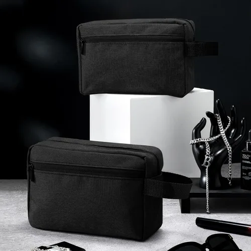 Miniatura 3 de 4 piezas de neceser de aseo resistente al agua, bolsa de cosméticos de viaje para hombres, almacenamiento portátil para mujeres, organizador de Negro