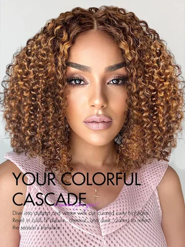 Miniatura 2 de LUVME HAIR Pelucas de cabello humano rizado marrón de 12 pulgadas, sin pegamento, precortada, con encaje frontal, prearrancado, 4/30, mezcla