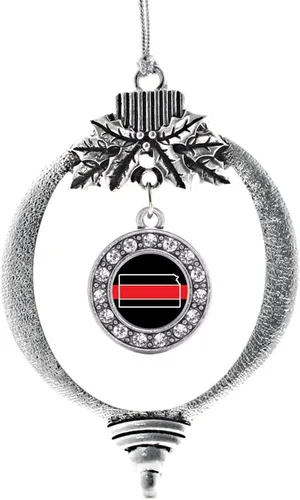 Miniatura 243 de Inspired Silver - Bonita bandera estadounidense - Adorno de Navidad plateado - Adorno de árbol de Navidad con dije circular con circonita cúbica