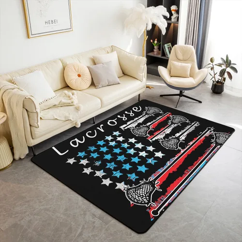 jejeloiu Lacrosse - Alfombra decorativa de 3 x 5 pies para niños, diseño de bandera estadounidense, temática deportiva, para mujeres y hombres,