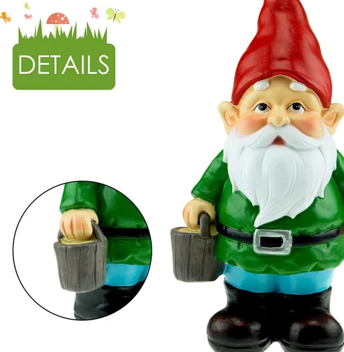 Miniatura 3 de Figura de gnomo de jardín de poliresina para adornos de césped, decoración de interiores o exteriores, 11 pulgadas de alto, cubo