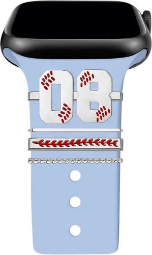 Miniatura 17 de Dijes de reloj de béisbol con números para niños de 00 a 30 atletas de números decorativos compatibles con accesorios de Apple Watch de 1.772 in