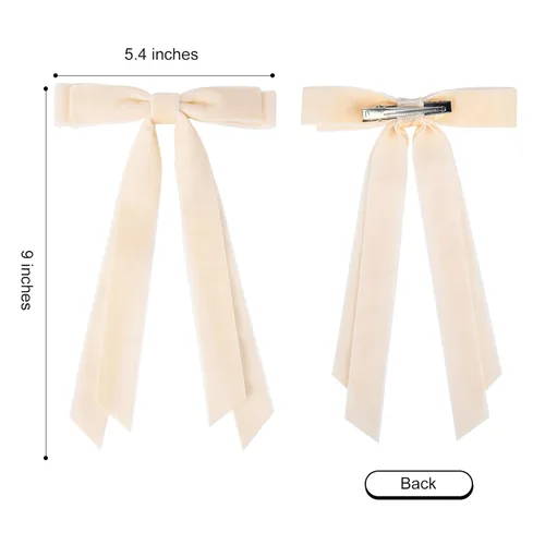 Miniatura 4 de 2 piezas de lazos para el cabello para mujeres, clip de pelo beige y negro, cinta de pelo, accesorios de pelo con moño, barrettes de pelo largo