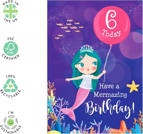Miniatura 2 de CENTRAL 23 Tarjeta de sexto cumpleaños para niñas – Mermazing Mermaid 6th Bday – Seis años – Tarjeta de felicitación de feliz 6º cumpleaños