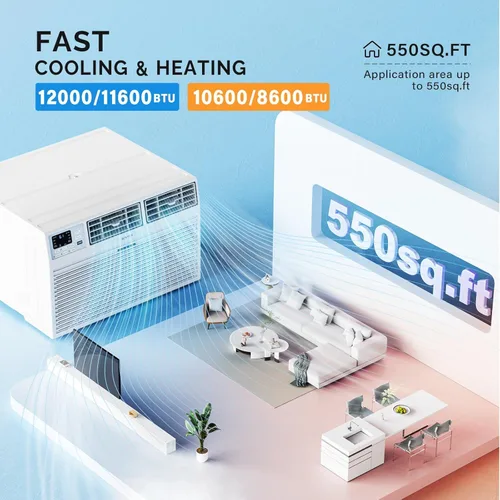 Miniatura 2 de ROVSUN Smart 12000 BTU a través de la pared aire acondicionado con calor, unidad de CA de pared y calentador combinado con control remoto
