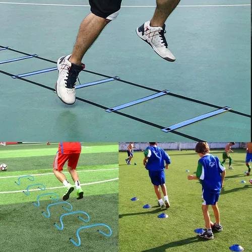 Miniatura 2 de TNZMART Escalera de agilidad y conos de disco, juego de entrenamiento de peldaños ajustables con 10 conos deportivos de plástico para entrenamiento