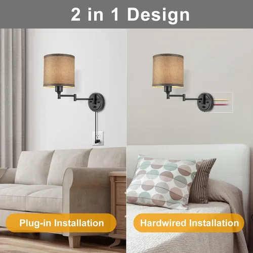 Miniatura 8 de GOODATE Apliques de pared regulables, lámpara de pared con brazo oscilante, juego de dos apliques de pared, lámpara de pared enchufable, juego de 2