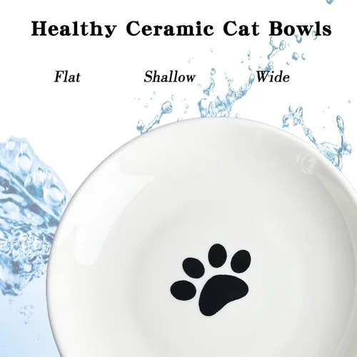 Miniatura 4 de Fhiny Juego de 2 cuencos de comida para gatos, platos de cerámica de 6 pulgadas con parte inferior de silicona, juego de platos para gatos