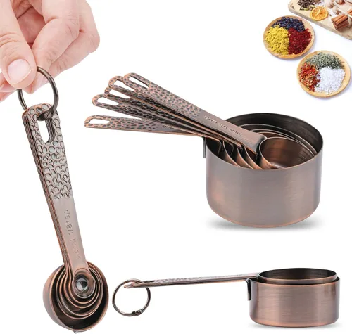 Miniatura 2 de Juego de tazas y cucharas medidoras de cobre para hornear y cocina, juego de tazas y cucharas medidoras de acero inoxidable, 5 tazas medidoras secas