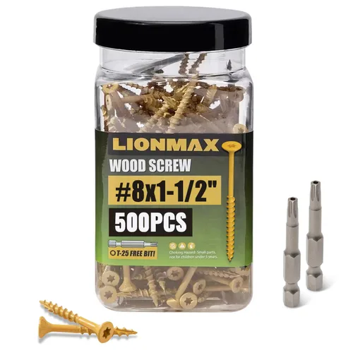 Miniatura 19 de LIONMAX Tornillos para madera de 1 pulgada, tornillos de cubierta #8 x 1, 1000 unidades, resistentes a la corrosión, revestimiento epoxi, tornillo