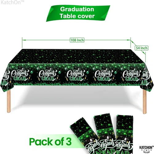 Miniatura 2 de KatchOn, Manteles de graduación verdes y negros, extra grandes de 108 x 54 pulgadas, paquete de 3 Decoraciones de graduación verde y negro 2026