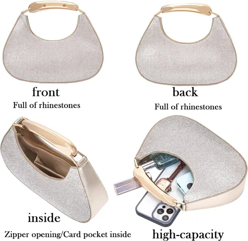 Miniatura 6 de Bolsos de noche para mujer, bolso cruzado brillante con diamantes de imitación, bolso cruzado para boda, graduación, fiesta, club