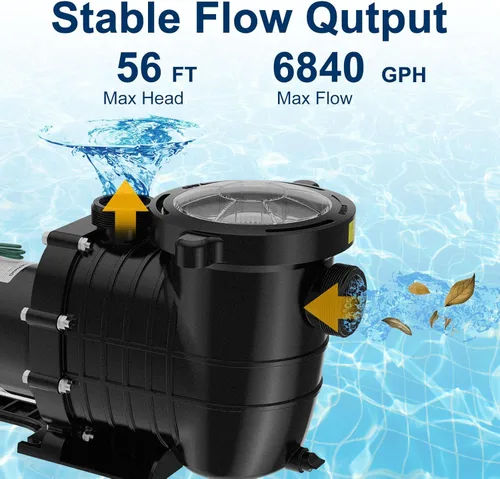 Miniatura 3 de Bomba de piscina sobre el suelo/enterrada, bomba de piscina de 2HP 6900 GPH autocebante potente para piscinas de 15,000-31,000 con cesta filtrante