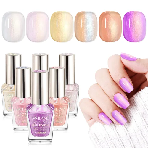 Miniatura 14 de SAVILAND Juego de esmaltes de uñas: kit regular de esmalte de uñas de secado rápido, color burdeos, rojo oscuro, morado, verde, con base de aceite