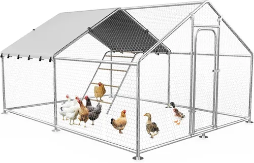 Miniatura 9 de Gallinero grande de metal para pollos con percha para posarse, gallinero de entrada para aves de corral, casa para patos, corral para pollos